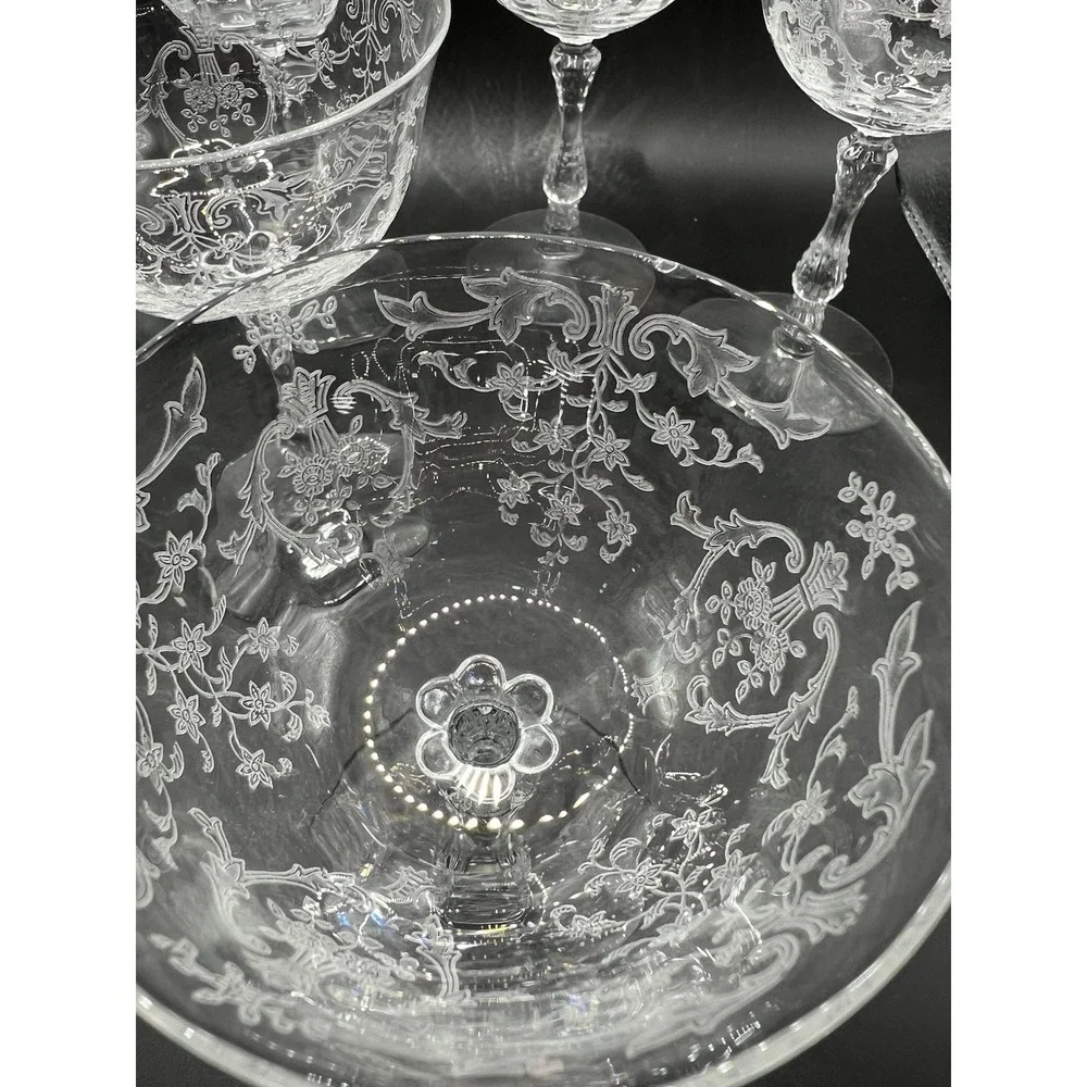 Seven Navarre Clear Champagne/Tall Sherbet by Fostoria Etched Unmarked